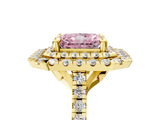 Yellow gold Double Halo Fancy Pink Radiant  Diamond Pave Band with Four-Prong Setting_49