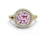 Yellow gold Double Halo Fancy Pink Round Cut Diamond Split Shank Engagement Ring with Four-Prong Setting_3
