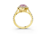Yellow gold Double Halo Fancy Pink Round Cut Diamond Split Shank Engagement Ring with Four-Prong Setting_6