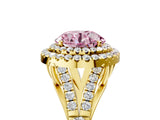 Yellow gold Double Halo Fancy Pink Round Cut Diamond Split Shank Engagement Ring with Four-Prong Setting_8