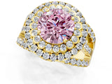 Yellow gold Double Halo Fancy Pink Round Cut Diamond Split Shank Pave Set Ring_4