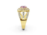Yellow gold Double Halo Fancy Pink Round Cut Diamond Split Shank Pave Set Ring_5