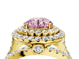 Yellow gold Double Halo Fancy Pink Round Cut Diamond Split Shank Pave Set Ring_7