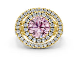 Yellow gold Double Halo Fancy Pink Round Cut Diamond Split Shank Prong Setting Ring