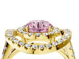 Yellow gold Double Halo Fancy Pink Round Cut Diamond Split Shank Prong Setting Ring_4