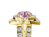 Yellow gold Double Halo Fancy Pink Round Cut Diamond Split Shank Prong Setting Ring_5