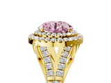 Yellow gold Double Halo Fancy Pink Round  Cut Diamond Split Shank Ring with Four Prong Setting_5