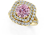 Yellow gold Double Halo Fancy Pink Round  Cut Pave Split Shank Prong Set Ring_16