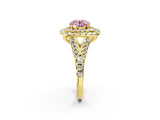 Yellow gold Double Halo Fancy Pink Round  Cut Pave Split Shank Prong Set Ring_17