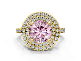 Yellow gold Double Halo Fancy Pink Round  Diamond Pave Band with Four-Prong Setting_18
