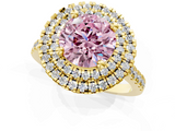 Yellow gold Double Halo Fancy Pink Round  Diamond Pave Band with Four-Prong Setting_19