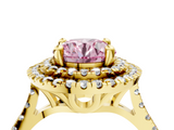 Yellow gold Double Halo Fancy Pink Round  Diamond Pave Band with Four-Prong Setting_22