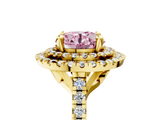 Yellow gold Double Halo Fancy Pink Round  Diamond Pave Band with Four-Prong Setting_23