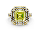 Yellow gold Double Halo Fancy Yellow Asscher -Shaped Split Shank Diamond Ring with Prong Setting_15