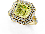 Yellow gold Double Halo Fancy Yellow Asscher Cut Diamond Split Shank Engagement Ring with Four-Prong Setting_4