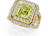 Yellow gold Double Halo Fancy Yellow Asscher Cut Diamond Split Shank Pave Set Ring_4