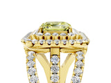 Yellow gold Double Halo Fancy Yellow Asscher Cut Diamond Split Shank Pave Set Ring_8