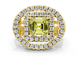 Yellow gold Double Halo Fancy Yellow Asscher Cut Diamond Split Shank Prong Setting Ring