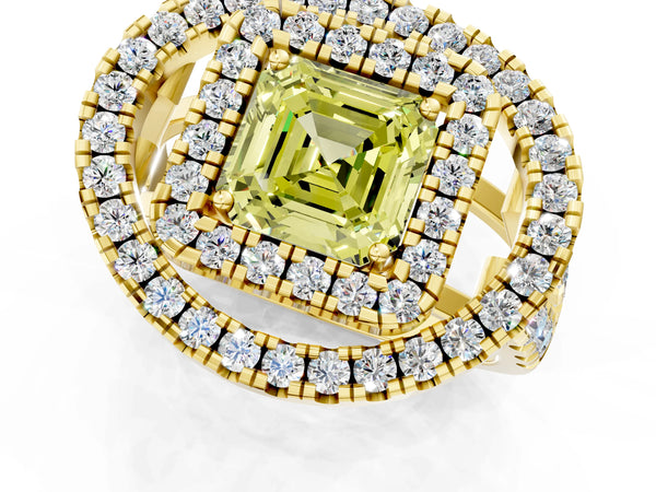 Yellow Gold Asscher Cut Halo Engagement Ring Setting for Fancy Yellow Center - Design RJ-762