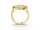 Yellow gold Double Halo Fancy Yellow Asscher Cut Diamond Split Shank Prong Setting Ring_3