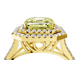 Yellow gold Double Halo Fancy Yellow Asscher  Cut Diamond Split Shank Ring with Four Prong Setting_4