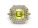 Yellow gold Double Halo Fancy Yellow Asscher  Diamond Pave Band with Four-Prong Setting