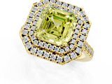 Yellow gold Double Halo Fancy Yellow Asscher  Diamond Pave Band with Four-Prong Setting_1