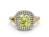 Yellow gold Double Halo Fancy Yellow Cushion -Shaped Split Shank Diamond Ring with Prong Setting_15