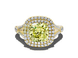 Yellow gold Double Halo Fancy Yellow Cushion Cut Diamond Split Shank Engagement Ring with Four-Prong Setting_3