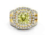 Yellow gold Double Halo Fancy Yellow Cushion Cut Diamond Split Shank Pave Set Ring_3