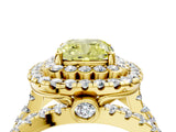 Yellow gold Double Halo Fancy Yellow Cushion Cut Diamond Split Shank Pave Set Ring_7