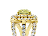 Yellow gold Double Halo Fancy Yellow Cushion Cut Diamond Split Shank Pave Set Ring_8