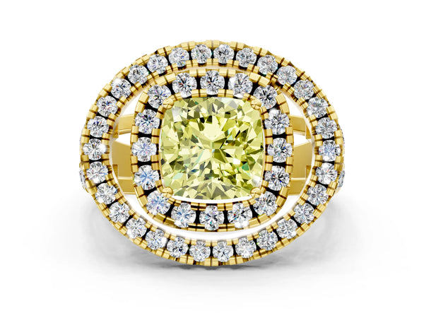 Yellow Gold Cushion Cut Halo Engagement Ring Setting for Fancy Yellow Center - Design RJ-762
