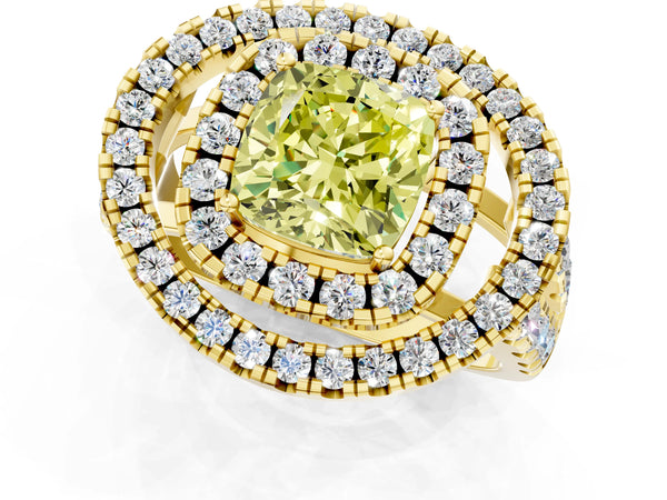 Yellow Gold Cushion Cut Halo Engagement Ring Setting for Fancy Yellow Center - Design RJ-762