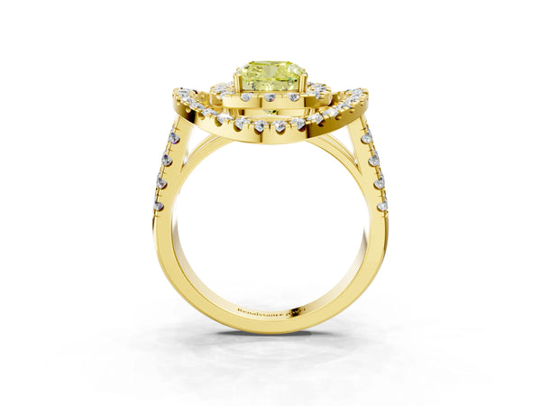 Yellow Gold Cushion Cut Halo Engagement Ring Setting for Fancy Yellow Center - Design RJ-762