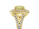 Yellow gold Double Halo Fancy Yellow Cushion  Cut Pave Split Shank Prong Set Ring_20