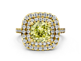 Yellow gold Double Halo Fancy Yellow Cushion  Diamond Pave Band with Four-Prong Setting_43