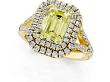 Yellow gold Double Halo Fancy Yellow Emerald -Shaped Split Shank Diamond Ring with Prong Setting_16