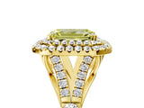 Yellow gold Double Halo Fancy Yellow Emerald -Shaped Split Shank Diamond Ring with Prong Setting_20