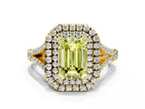 Yellow gold Double Halo Fancy Yellow Emerald Cut Diamond Split Shank Engagement Ring with Four-Prong Setting_3