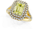 Yellow gold Double Halo Fancy Yellow Emerald Cut Diamond Split Shank Engagement Ring with Four-Prong Setting_4