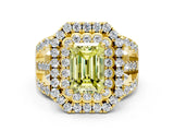 Yellow gold Double Halo Fancy Yellow Emerald Cut Diamond Split Shank Pave Set Ring_3