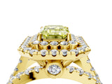 Yellow gold Double Halo Fancy Yellow Emerald Cut Diamond Split Shank Pave Set Ring_7
