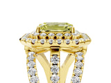 Yellow gold Double Halo Fancy Yellow Emerald Cut Diamond Split Shank Pave Set Ring_8