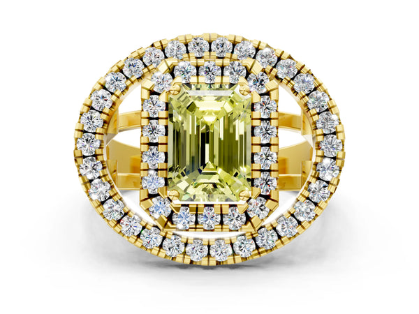 Yellow Gold Emerald Cut Halo Engagement Ring Setting for Fancy Yellow Center - Design RJ-762