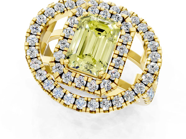 Yellow Gold Emerald Cut Halo Engagement Ring Setting for Fancy Yellow Center - Design RJ-762