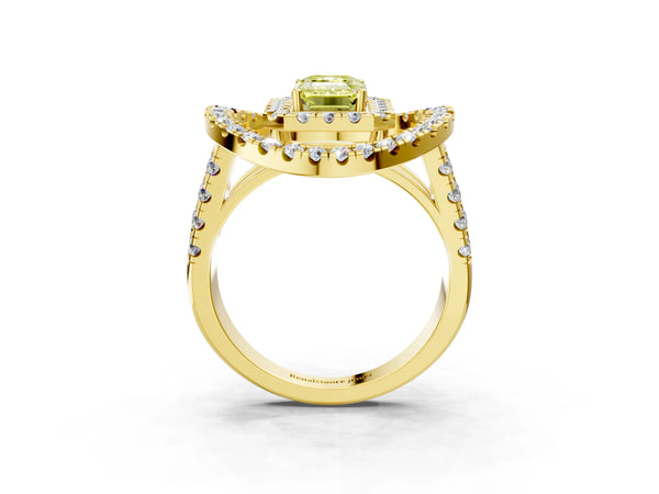 Yellow Gold Emerald Cut Halo Engagement Ring Setting for Fancy Yellow Center - Design RJ-762