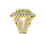 Yellow gold Double Halo Fancy Yellow Emerald  Cut Diamond Split Shank Ring with Four Prong Setting_33