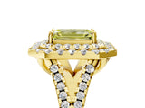 Yellow gold Double Halo Fancy Yellow Emerald  Cut Pave Split Shank Prong Set Ring_20