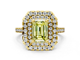 Yellow gold Double Halo Fancy Yellow Emerald  Diamond Pave Band with Four-Prong Setting_43